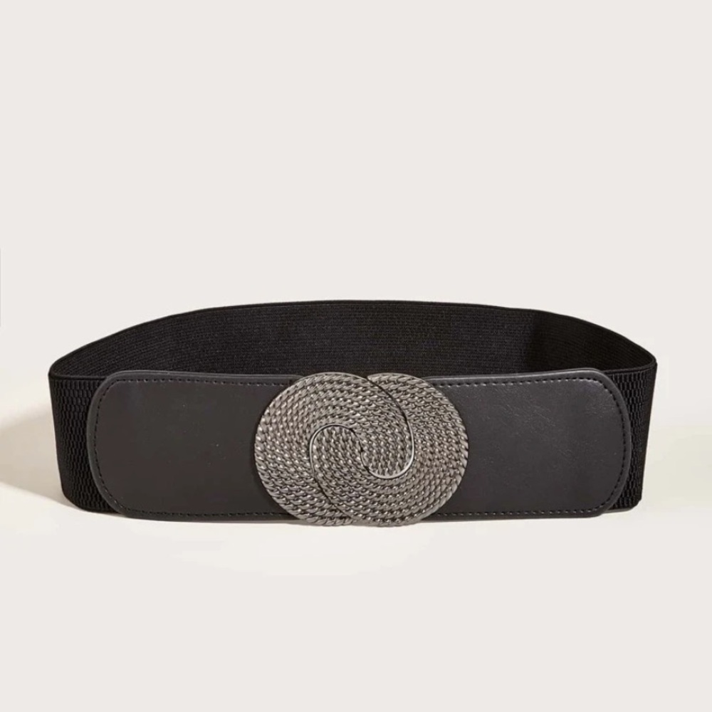 Women’s wide waist black‎ metal buckle corset belt